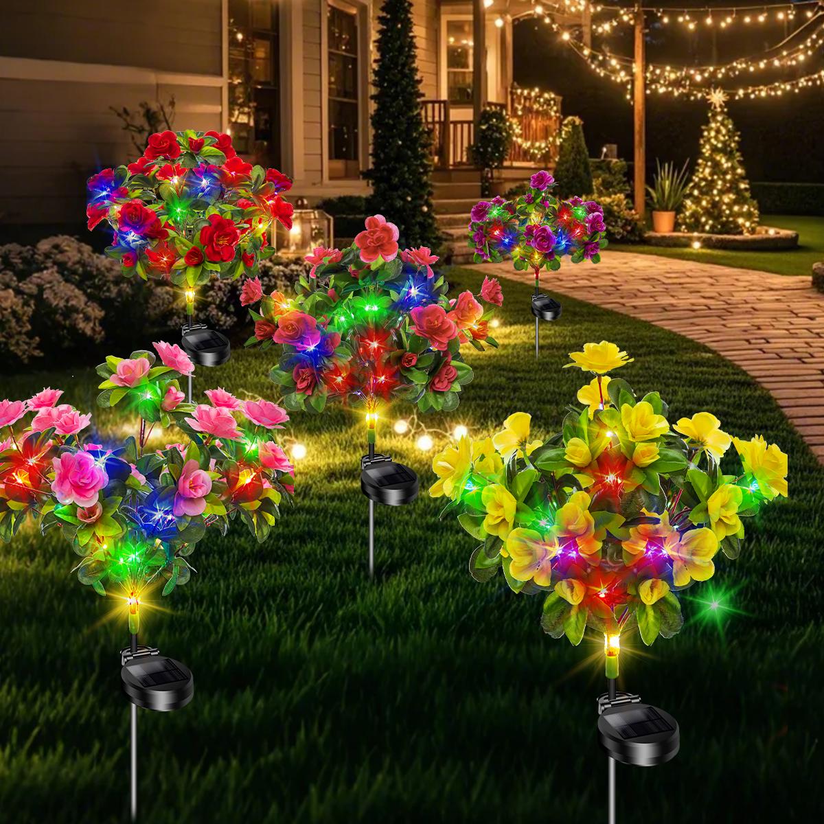 EVEDIOR 4-Pack Solar Lights for Mothers Waterproof Azalea Flower Outdoor Garden Decorations Independence Day Solar-Powered Easy Install