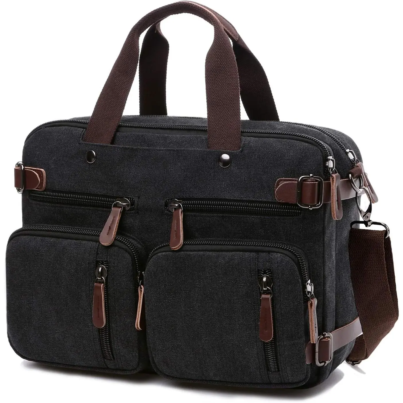 3 In 1 Canvas Convertible Laptop Bag for Men Women, 17.3 inch Laptop Messenger Bag Work Briefcase,   Bag for Travel Business Office (17.3 Inch, Black)