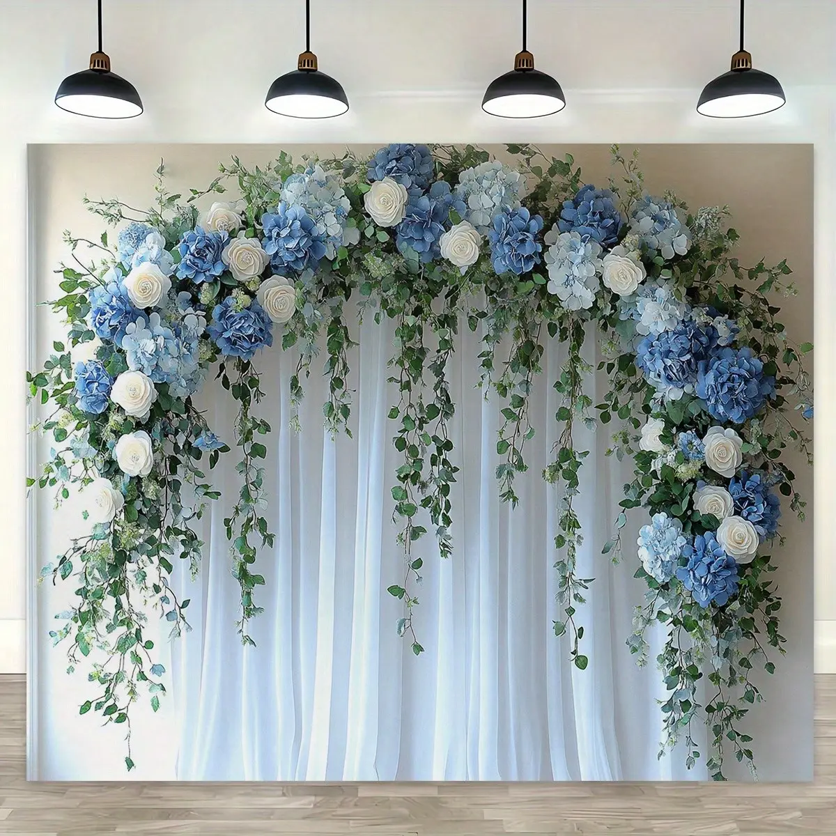 Blue White Polyester Floral Arch Tapestry - Lightweight Durable Party Decorations Banners, Flower Backdrop Wall for Wedding, Indoor Backdrops & Outdoor Event Photography Prop, Home Decor Gift