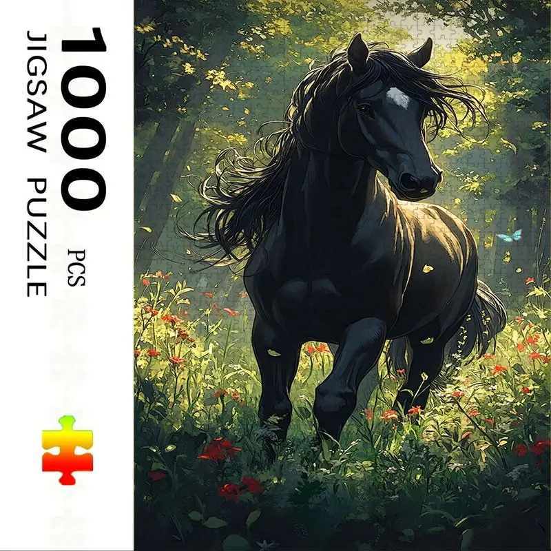 1000 Piece Horse Puzzle, Large Adult Family Interactive Toy, DIY Home Decor, Holiday Scene, Mixed Colors, Perfect Gift