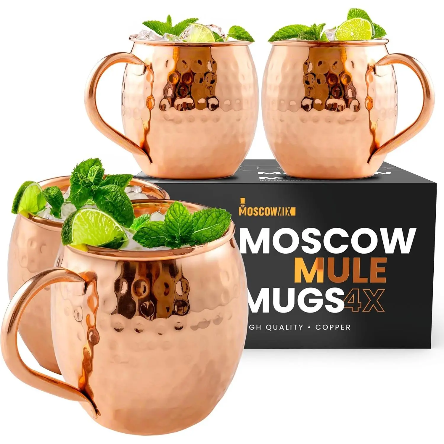 Moscow Mule Mugs Set of 4 - 100% Pure Copper 16 oz Large Food Safe Solid Copper Cups, Premium Quality Perfect Gift