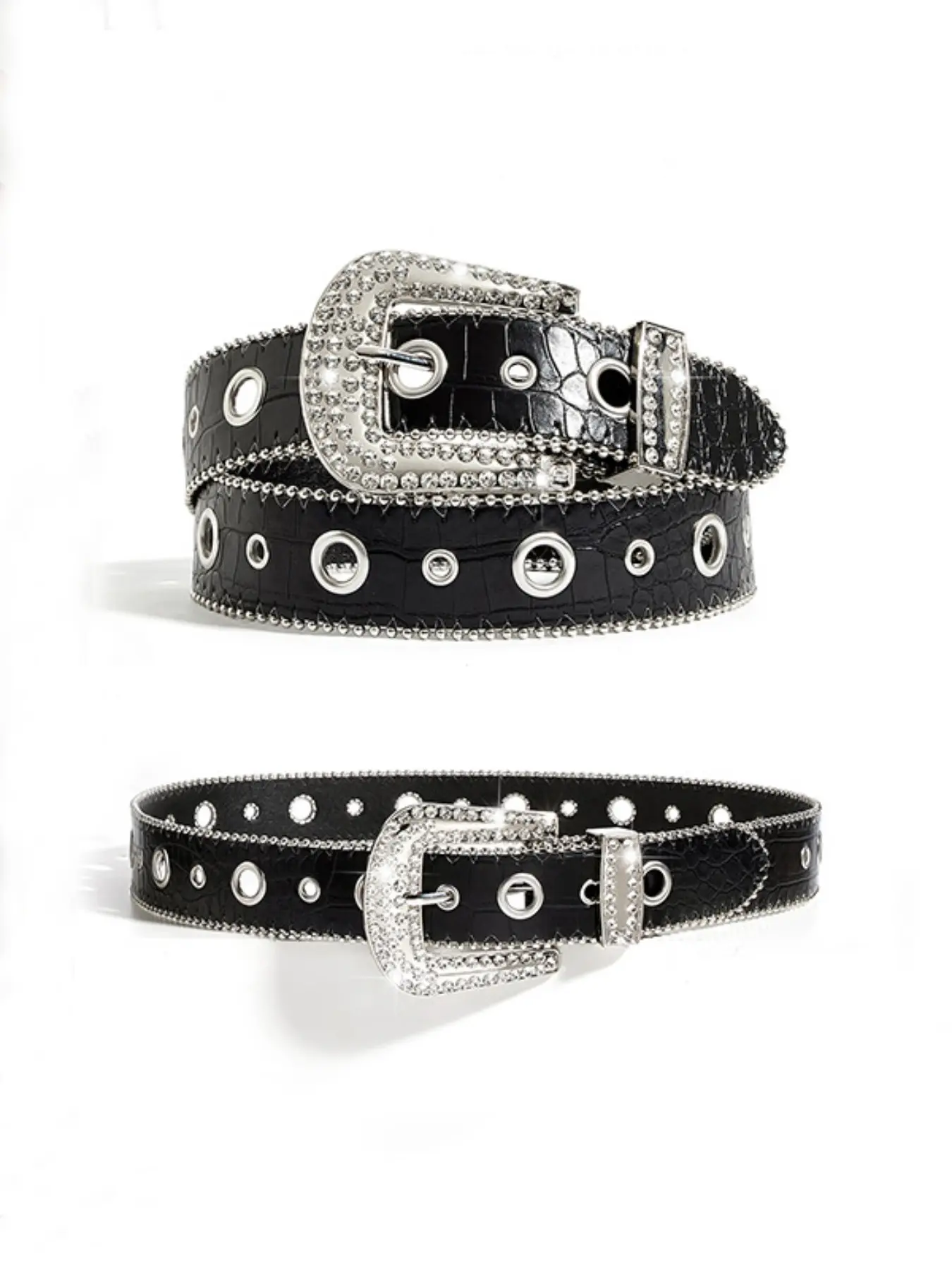 Silver Glitter Rhinestone Belt for Women Y2K Western Cowgirl Sparkly Diamond Buckle Belt for Jeans Dress Club Party