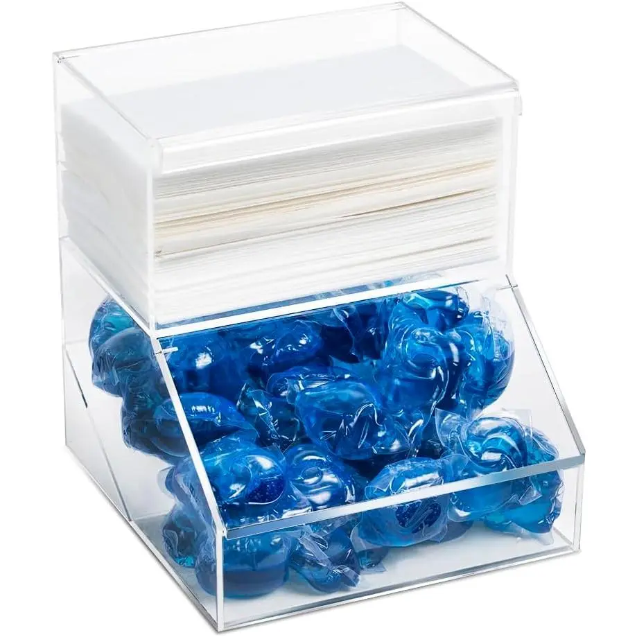 Laundry Pod Holder & Dryer Sheet Dispenser with , 2 Compartment |  Container for Storing Detergent Tablets, Clothes Pins, Dishwasher Pods for Laundry Room Organization