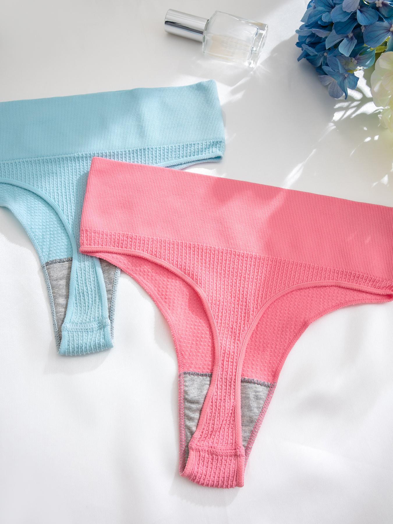 Women's Solid Color High Waist Thong, Pastel Soft Comfy Breathable Fit Seamless Nylon Panties for Daily Wear, Ladies Underwear for All Seasons