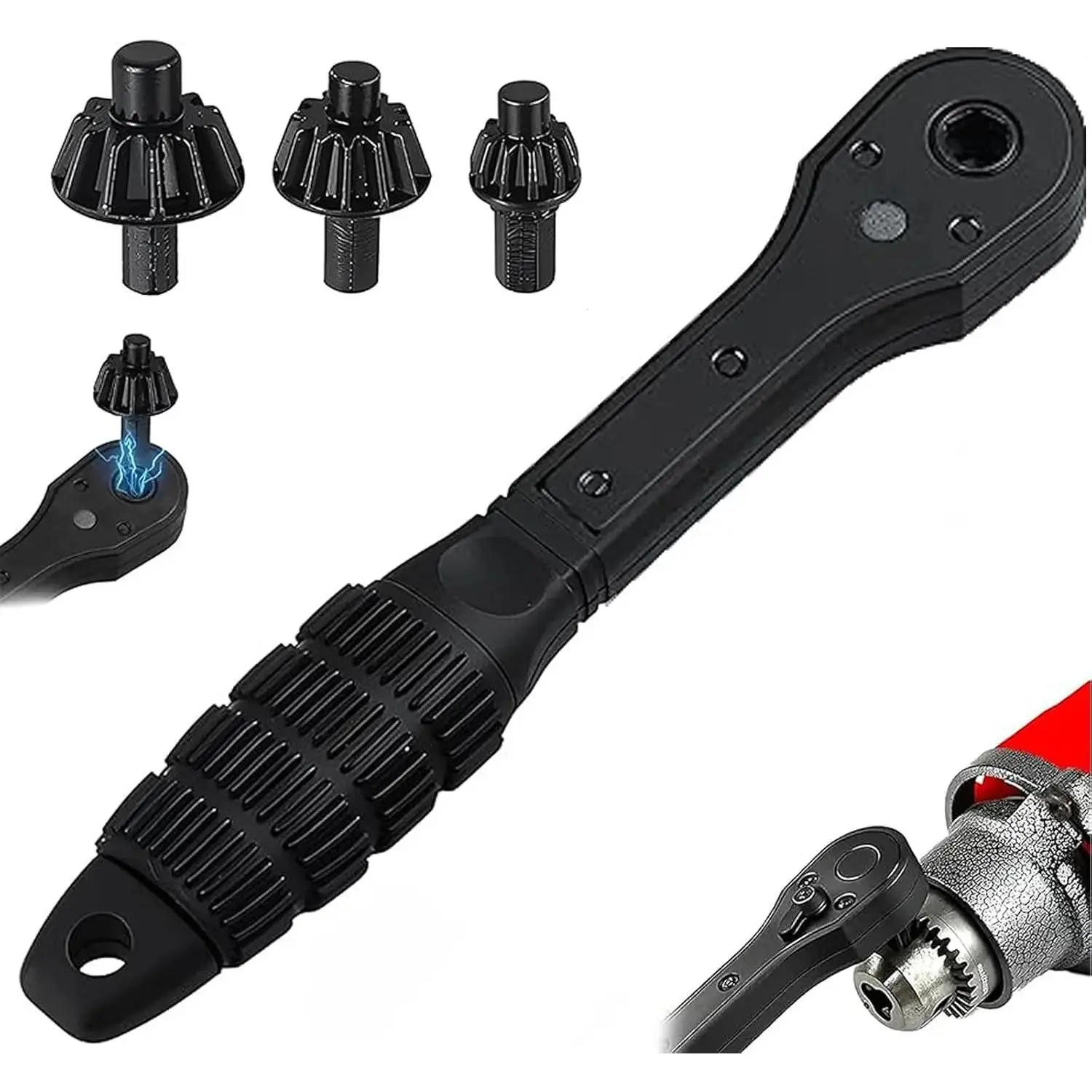 4pcs iron drill wrench 3-in-1 ratchet drill chuck wrench set,3-speed ratchet Forward and reverse rotation Anti-skid handle for easy operation Suitable for1/4-inch hex shank drill bits Best choice for both DIY and professional tools(drill bit chuck wrench)