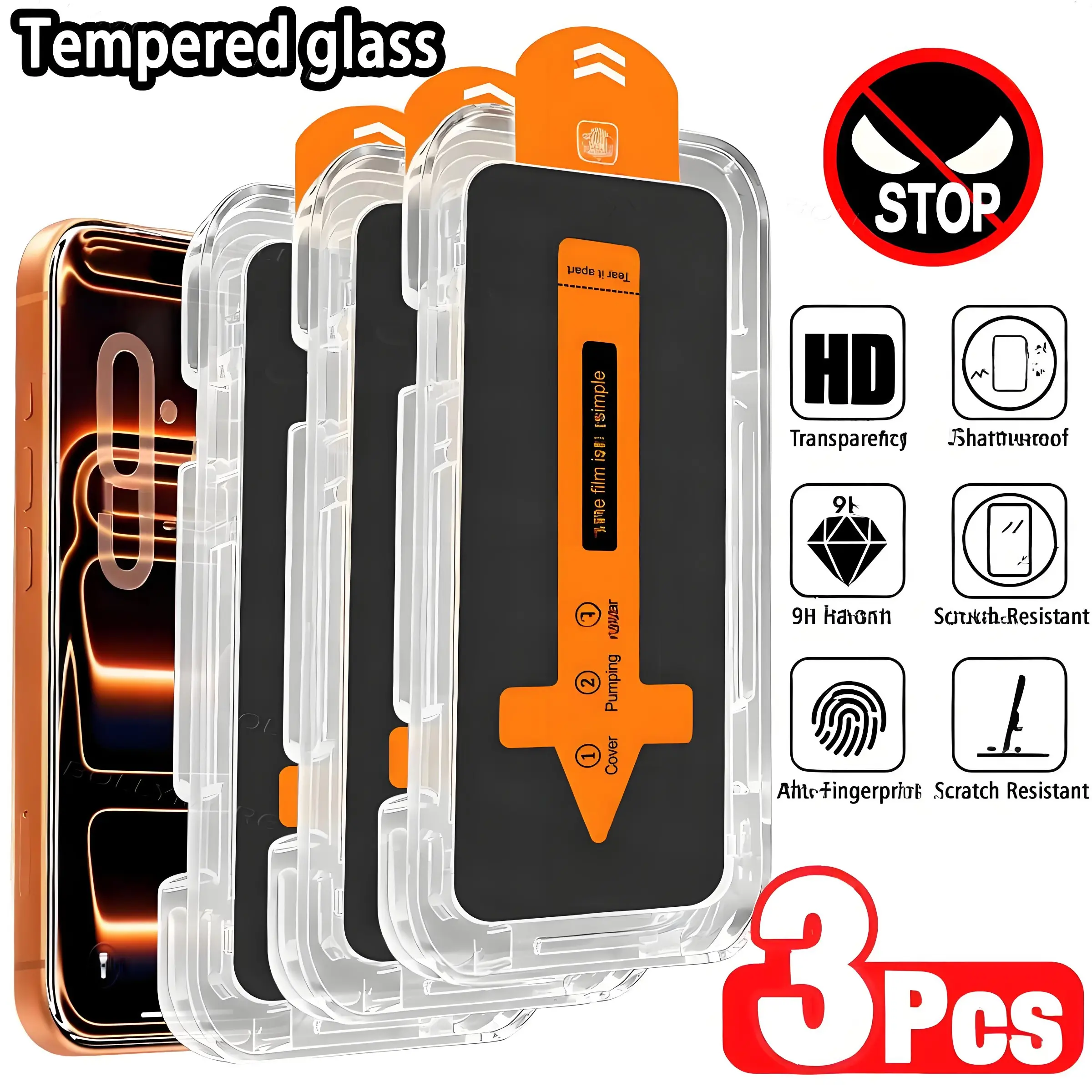 3-Pack Privacy Tempered Glass Screen Protector for iPhone 15 Pro Max/15 Pro/15, 9h+ Hardness, Anti-Scratch, Easy Installation, Privacy Screen Guard