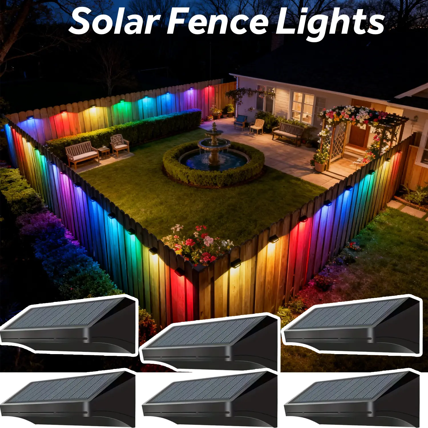 Solar Outdoor Wall Lights, 4-Pack/6-Pack Auto-Sensor Fence Lights with Warm White & RGB 8 Modes, IP44 Waterproof, Dusk-to-Dawn, Easy to Maintain Garden Decking & Patio Home Improvement Lighting, Railings