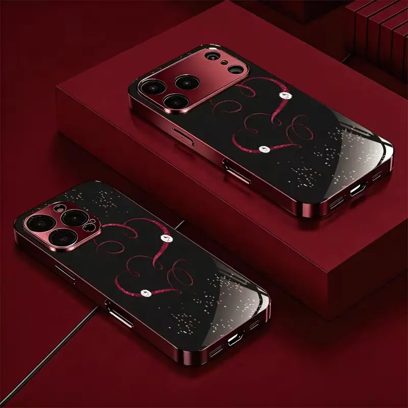 Wine red entwined with a heart for vivo Z5i/Y29 5G/Y28 5G/Y22s/Y21/Y20/Y19s/Y19/Y17S/Y17/Y15/Y12/Y5s/Y3/U20/U3 Luxury wine red glass-textured phone case