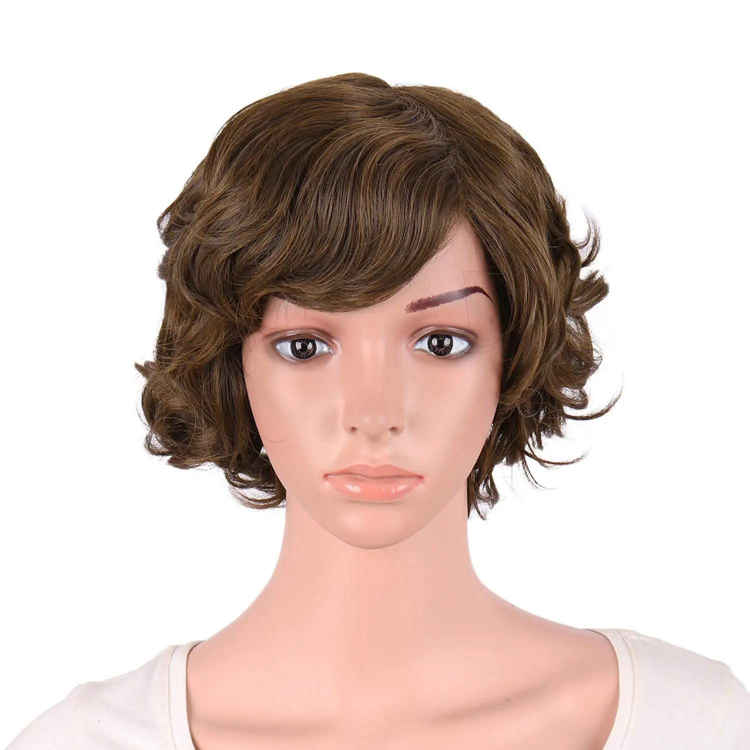 Mapofbeauty 11.8 Inch Women Short Curly Side Bangs Fashion Wig, Brown | 30 Cm Special Wig