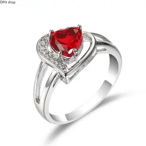 Women's 925 Sterling Silver Adjustable Red Heart Zircon Ring - Romantic Promise Fine Jewelry, Minimalist Statement Design, Wedding Engagement-Inspired Gift for Daily Wear, Special Occasion