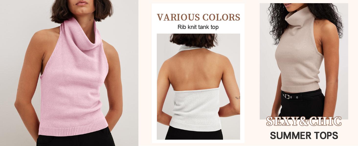 Saodimallsu Womens Turtleneck Sweater Vests Sleeveless Knit Halter Tank Tops Sexy Loose Cami Shirts