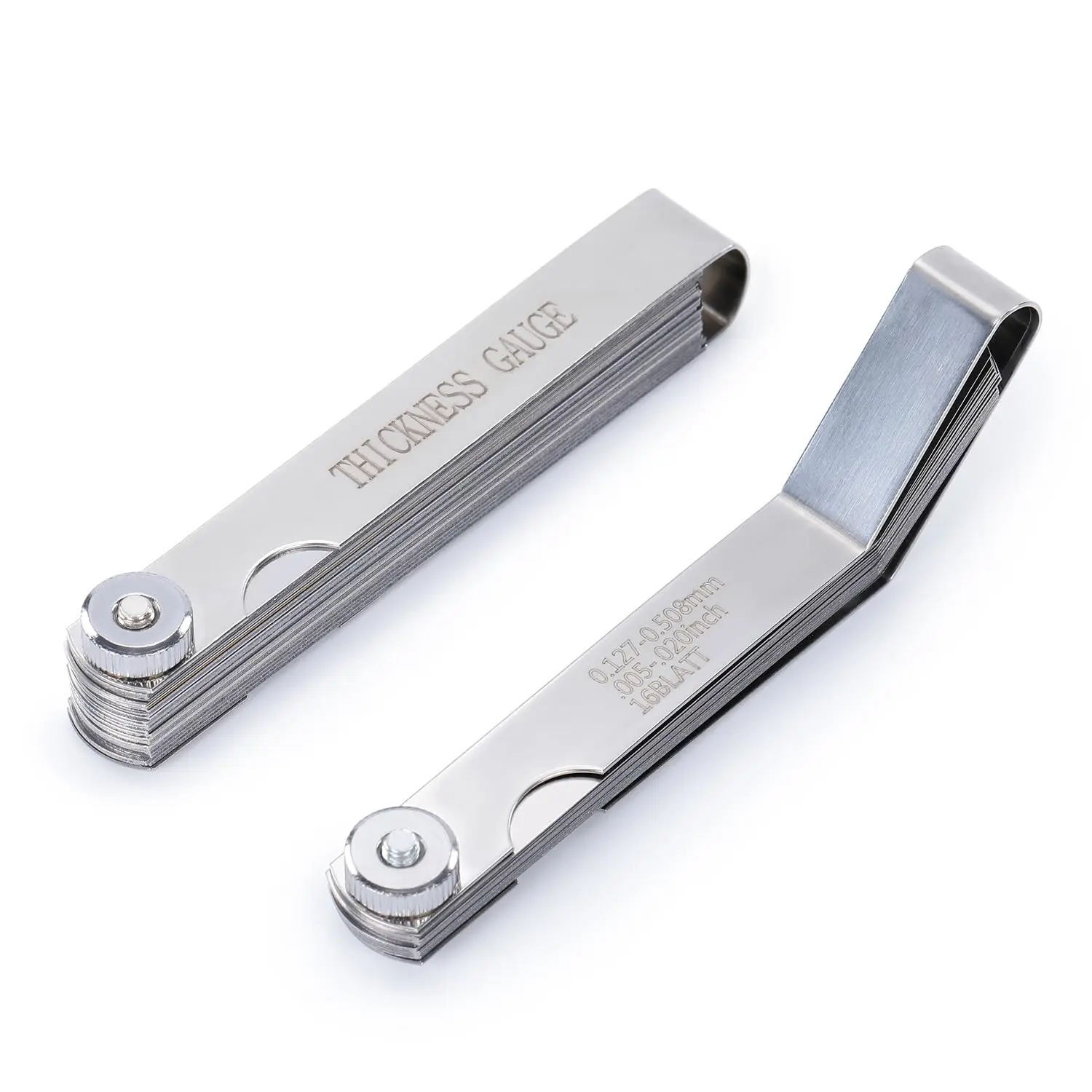 2-Count Stainless Steel Feeler Gauges Set for Mechanics, 32-Straight & 16-Offset Gauges with Dual Scale SAE/Inches-MM (0.0015 Inches Marked), Tools for Mechanics for Valve & Spark Plug Gap Measurement