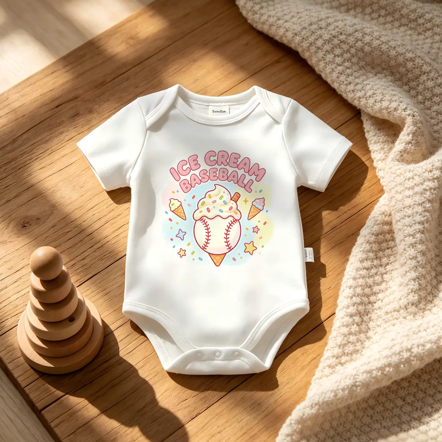 Unisex Ice Cream Baseball Newborn Bodysuit - Soft Cotton Short-Sleeve Minimalist, Lightweight Photoshoot Outfits for Newborn Essentials, Summer Baby Shower Gift, Newborns