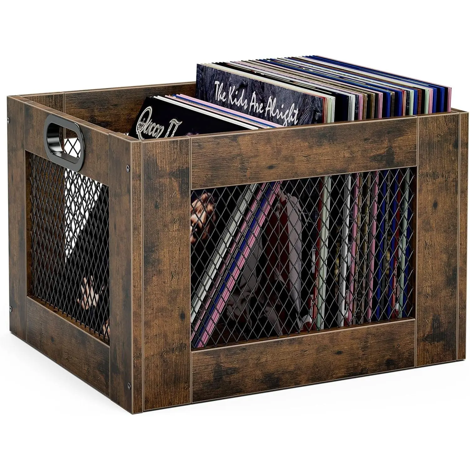 Large Wooden Vinyl Record Storage Crate Holds 70+ Albums Industrial-Style Durable Record Storage Organizer Solution for Home or Studio Easy to Assemble