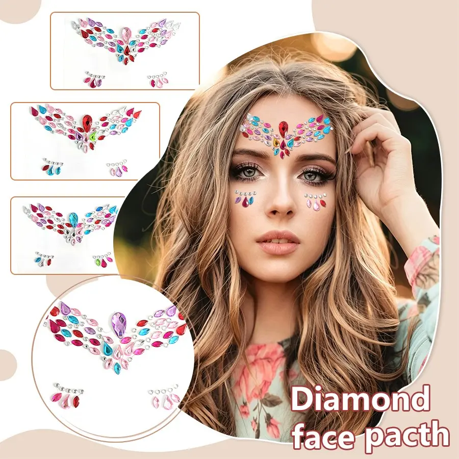 5Pcs Random Teardrop Rhinestone Face Stickers, Colorful Forehead Gem Stickers for Music Festival & Rave, Sparkling Crystal Eye & Face Decorations for Stage Party Photoshoot