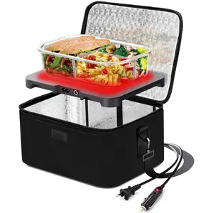 Portable Oven, Electric Lunch Box Food Heater - 12V/24V/110V 3-in-1 Car Food Warmer - Mini Personal Microwave Heated Lunch Box Warmer for Car, Truck, Travel, Office & Home Use - Black