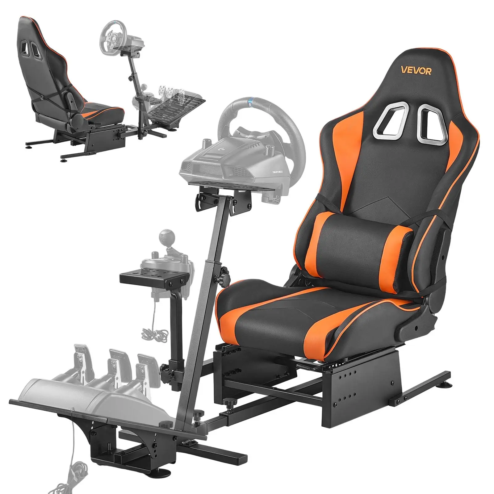 VEVOR Stable 49 lbs Simulator Cockpit, Adjustable Height Racing Seat with Wheel Stand & Shifter Mount, Fit for Logitech/Thrustmaster Models & CSR Pedals for Long Endurance Races