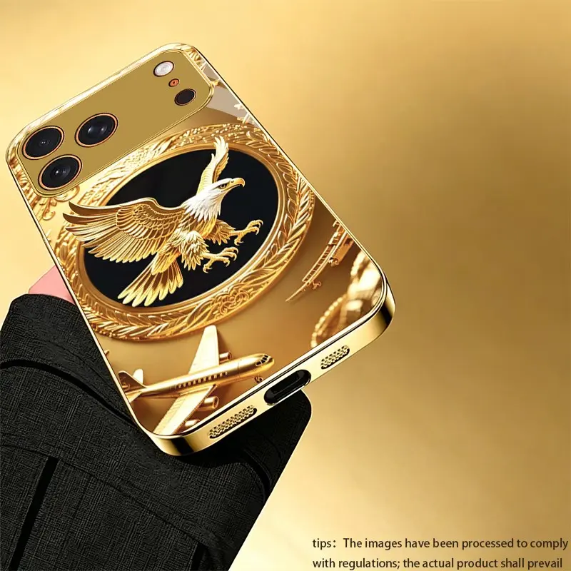 Majestic white-headed golden eagle protective phone case Cover Stylish cellphone accessory suitable for iPhone 13/13 Mini/13 Pro/13 Pro Max/14/14 Plus/14 Pro/14 Pro Max Light luxury gold glass texture phone case