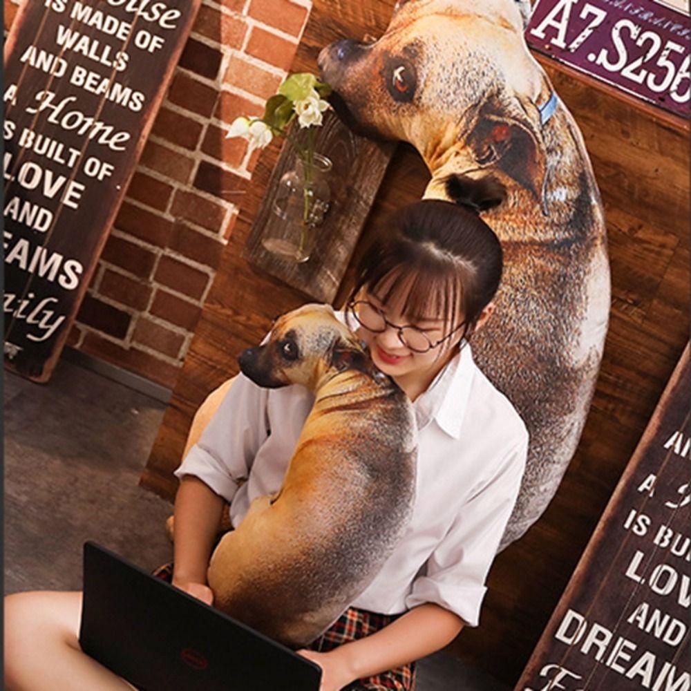 3D Lifelike Animal Cute Bend Dog Printed Throw Pillow Funny Dog Head Cosplay Children Favorite Toy Cushion for Home