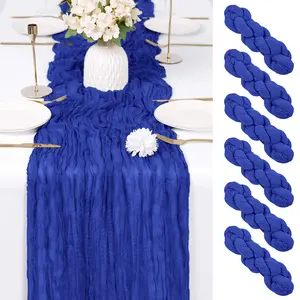 Royal Blue Cheesecloth Table Runner (6/12 Pack, 17x108 in) - Semi Sheer Boho Gauze, Durable, Exquisite Edges, for Wedding, Boho Themed Picnic, Home Decor; Note: Avoid Direct Sunlight