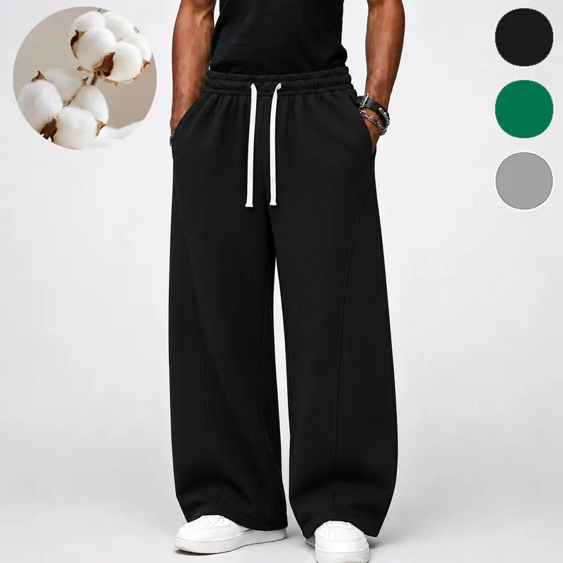 Guys Casual Cotton Poly Track Pants Relaxed Fit Baggy Sweatpants Y2K Drawcord Bottoms Everyday Activewear Male Fashion Apparel Clothing cozy soft cool clean chic sporty casual premium classic stylish durable trendy relaxed comfy modern fly