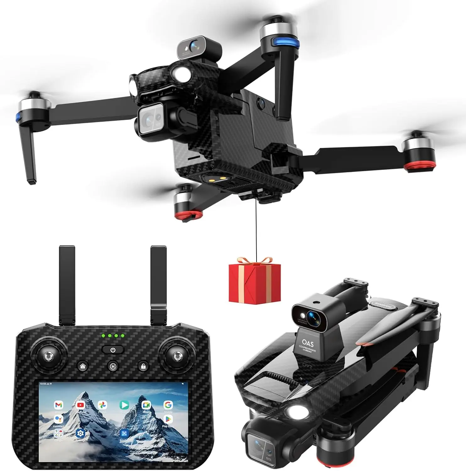 Bingchat Professional GPS Drone for Adults 4K HD Camera, 3-Axis Gimbal, Obstacle Avoidance, 84 Mins Flight Time, 5 Miles Range Digital Transmission, Tablet Touch Screen Controller, Payload Release, Rainproof, Time-lapse, Night Vision, FAA Certified Quadco