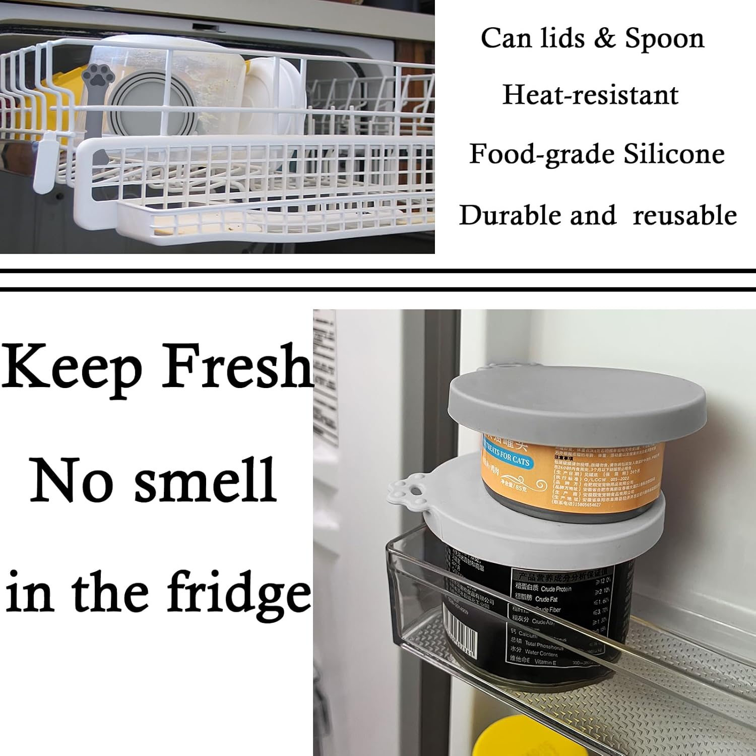 Cat Food Can Spoons & Can Lids |   4 Pcs |   Multi-Function Can Opener |   Silicone Pet Food Can Covers |   Stainless Steel Wet Food Spoon for Cats and Dogs(Grey),Hand Tools Kits