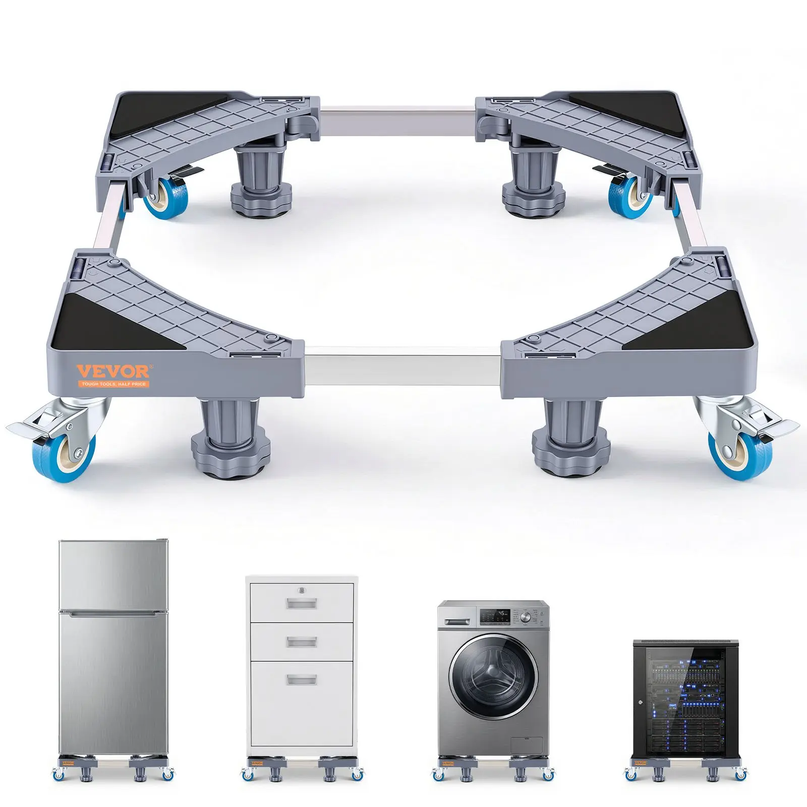 【DealsForYouDays】VEVOR Mini Fridge Stand, 400 lbs Load, 4 Strong Feet, 4 Locking Swivel Wheels, Washer and Dryer Pedestal, Multi-Functional Adjustable Base for Washing Machine, and Refrigerator, Universal Mobile Base