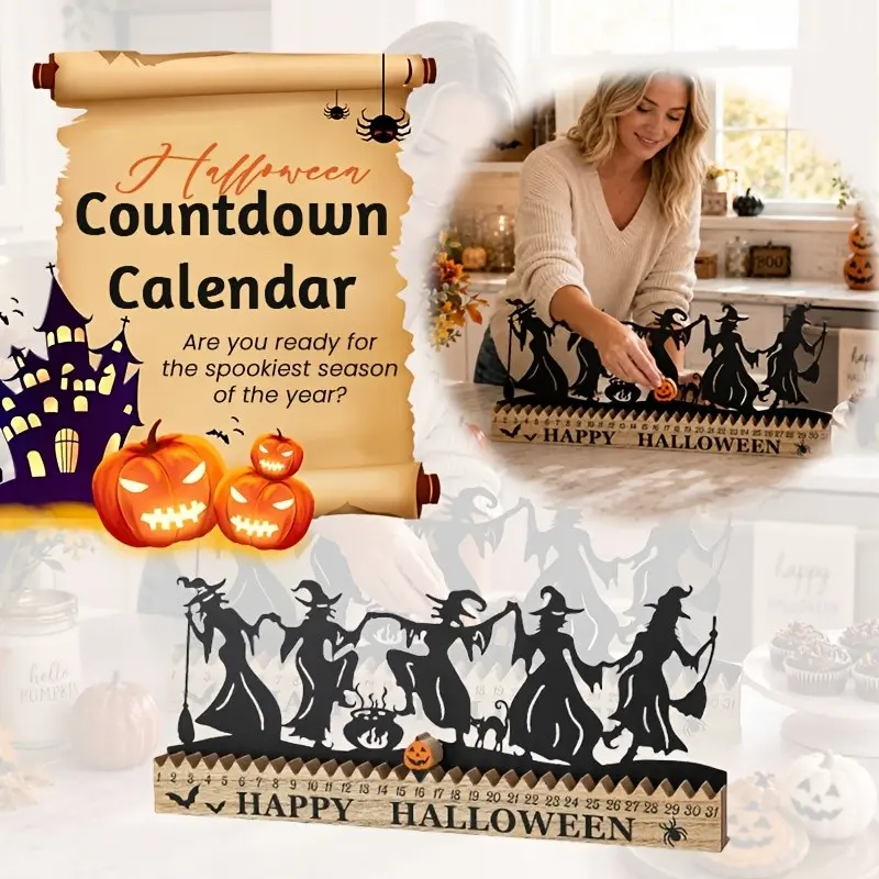 Halloween Witch 31-Day Countdown Calendar, Festive Decoration Ornament, Perfect for Home Party Setup, Ideal Halloween Gift