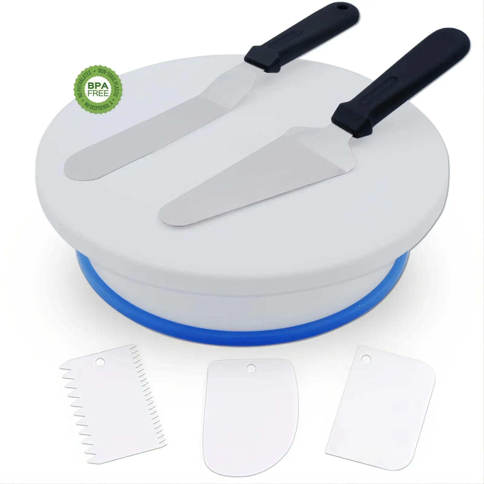 Cake Decorating Kit Baking Supplies Cake Turntable with 2 Matte Angled Spatulas 3 Icing Smoother Scrapers Baking Accessories Tools for Beginners Professionals