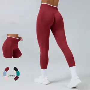 European and American peach buttocks seamless abdominal yoga pants outer wear running sports trousers outdoor quick-drying fitness pants women hip dip comfortable workout clothes solid fashion sweatpants tight waist natural with Leggings Pockets Flared