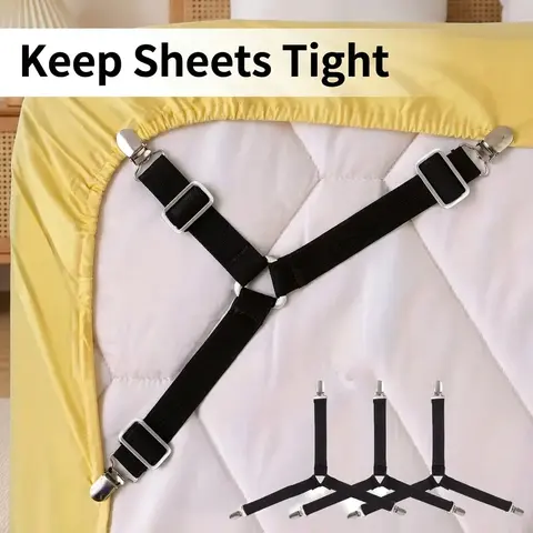 Bed Sheet Holder Strap, Bed Sheet Straps, Sheet Holding Straps, 4 Counts Adjustable Elastic Bed Sheet Holder for Home Bedroom Hotel Dormitory