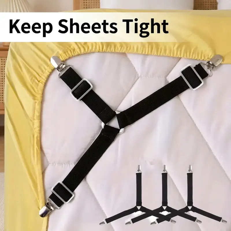 Bed Sheet Holder Strap, Bed Sheet Straps, Sheet Holding Straps, 4 Counts Adjustable Elastic Bed Sheet Holder for Home Bedroom Hotel Dormitory