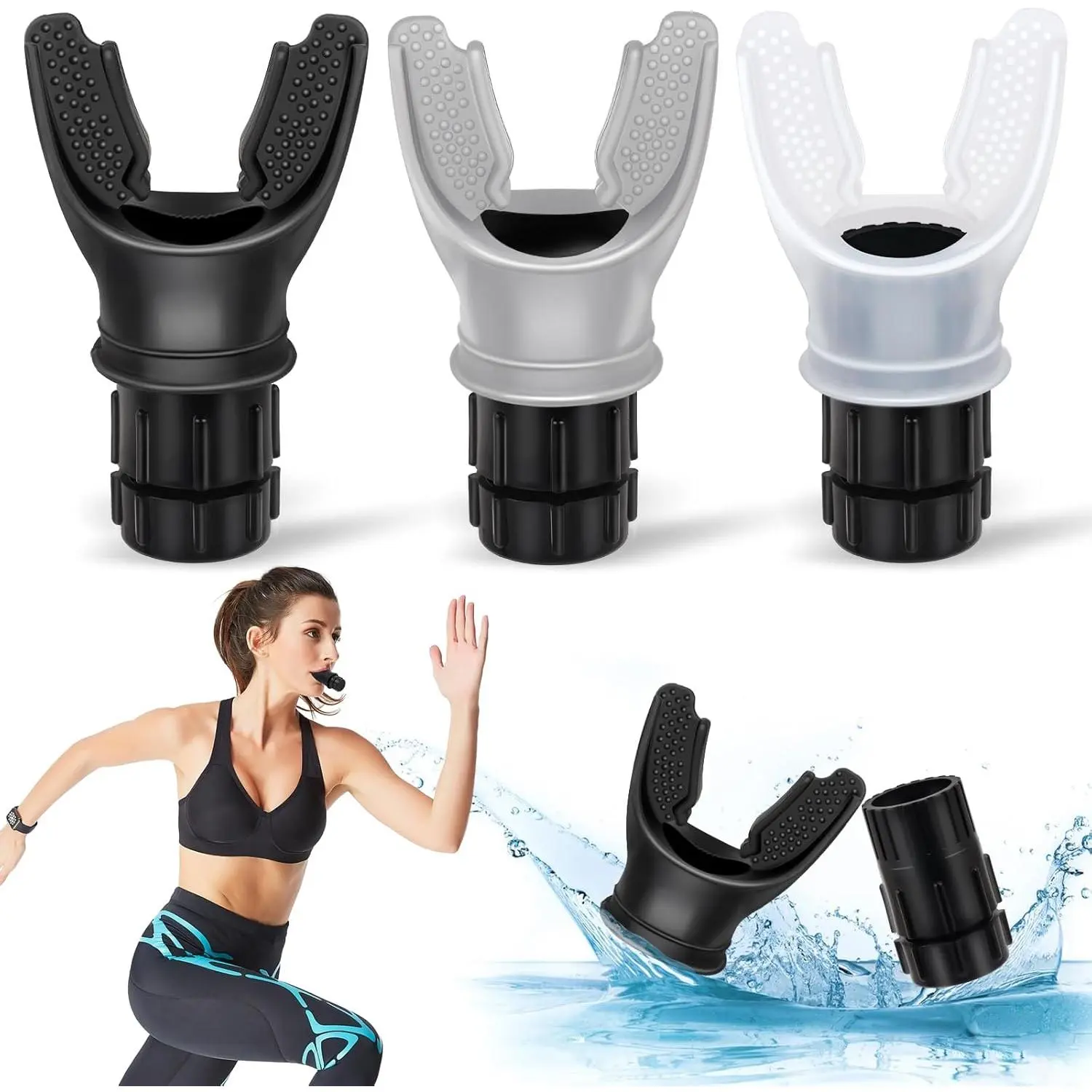 outdoors 3 PCS Portable Breathing Trainer with Adjustable Resistance Settings (Black/Grey/White)