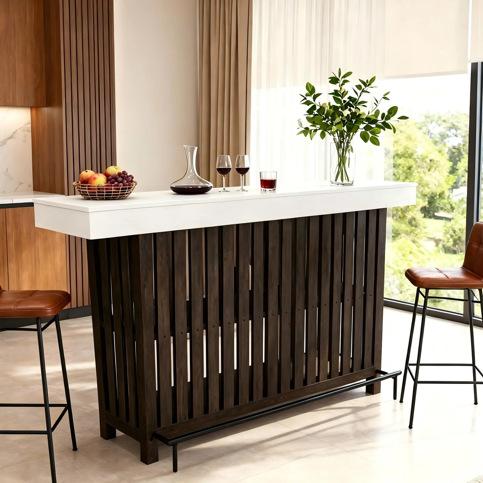 63" Long Counter Height Bar Table with Foot Rest and Storage - Ideal for Home Bars and Pubs, Offering Practical Design and Comfortable Seating