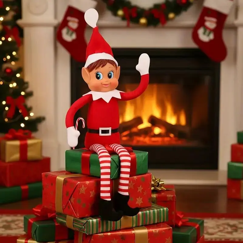 1 Handmade Funny Christmas Elf Decoration - Mischievous Santa Claus Impersonator with Behavior EIF, Soft Polyester Holiday Ornament Suitable for Indoor Home, Office, Party Use - No Electricity Needed, Perfect Halloween and Xmas Prank Gift - Desktop