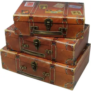 Blue Orchards Decorative Travel-Themed Paperboard Boxes (Set of 3) – Small Suitcase-Style Storage for Keepsakes, Mementos, Miniature Prop-Style Luggage | Largest Suitcase is 12'' L x 8'' W x 3.5'' H