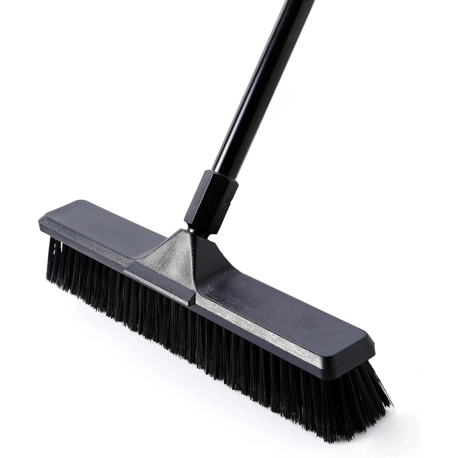 18" Push Broom for Deck Driveway Patio Garage | Heavy-Duty Stiff Bristles Sweeper with 66" Adjustable Handle | Outdoor Concrete Sidewalk Yard Snow Cleaning Tool, Black