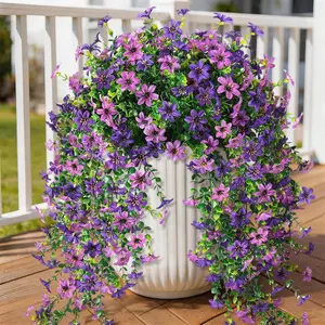 4 Bundles UV Resistant No-Fade Artificial Fake Faux Silk Daisy with Eucalyptus Leaves - Boho Lifelike Look Real Hanging Flowers Plants for Outdoor Summer Decoration, Home Planter, Porch, Patio, Balcony, Yard, Window, Hanging Planters & Home Decor