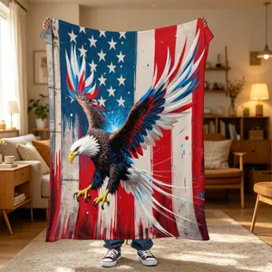 One PC Short Plush Flannel Blanket,US flag and bald eagle pattern,Cozy flannel blanket, washable durable, keeps shape. Naps at home office dorm, bedroom decor, holiday multi-purpose blanket