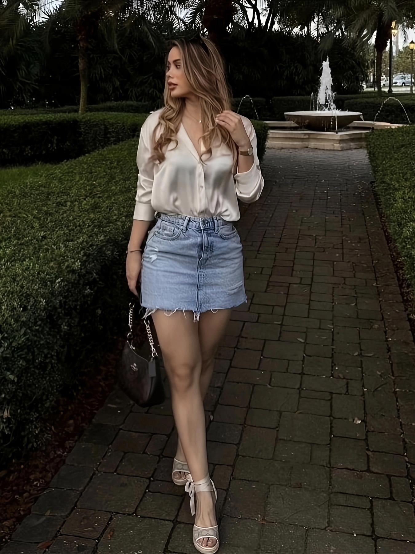 Women's Denim Skirt, Fashion Casual Elegant Ripped Skirt for Daily Outdoor Wear, Ladies Bottoms for Summer