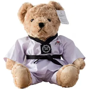 Plush Bear Wearing Taekwondo Uniform, Soft Stuffed Animal Pillow, Ideal Gift for Anniversary, Birthday, Valentine's Day and Christmas