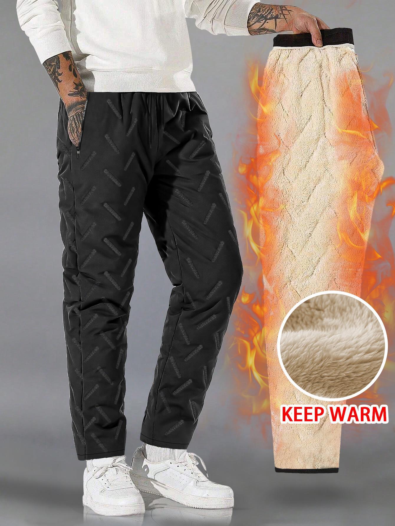 Men's thick woolen warm work pants Waterproof and windproof multi pocket zipper straight leg cotton pants Elastic waisted oversized loose outdoor cold resistant pants