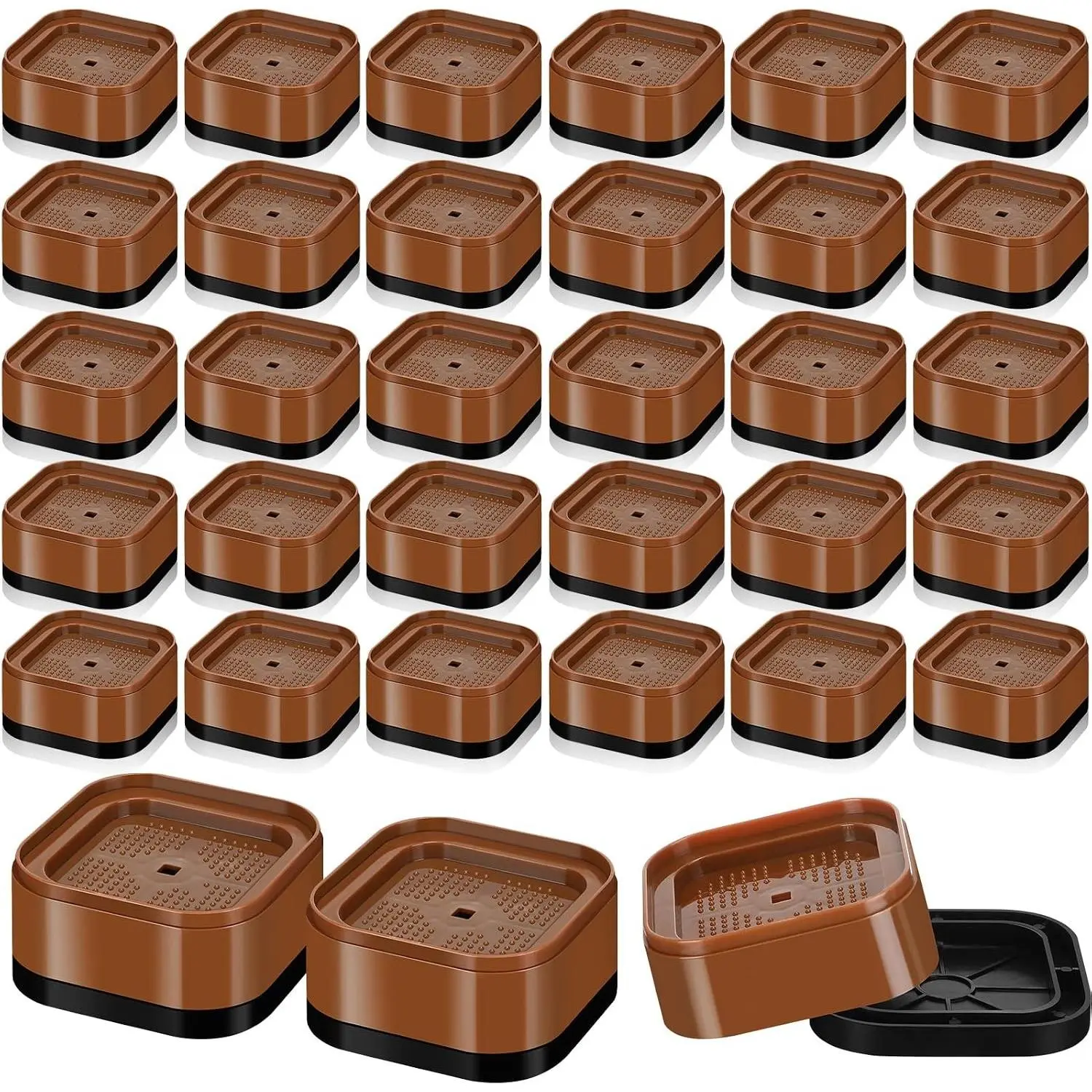 Ecally Square Shape Stackable Leg Furniture Risers, 1.38" Adjustable Heavy Duty Blocks for Dorm Room Bed Desk Chair, Brown, 32 Pieces