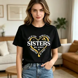 Unisex Crew Neck Short Sleeve T-Shirt Side By Side Or Miles Apart Sisters T-Shirt, Sister Trip Shirt, Sister Vacation Matching Outfit, Weekend Trip Shirts For Sisters, Matching Sisters Shirt.