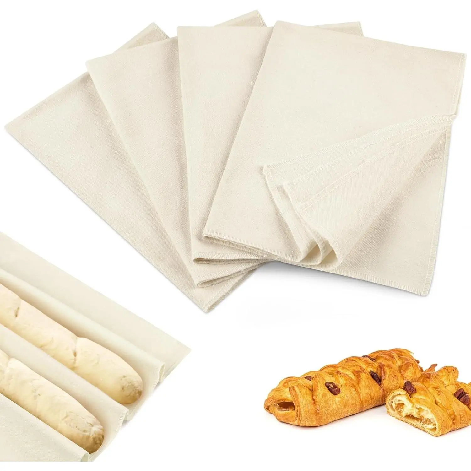 4PCS Reusable Thick Tea Towels 14x18.8 Inch for Sourdough Baking, Bread Proofing Cloth for Baguettes, Pastry, Loaves