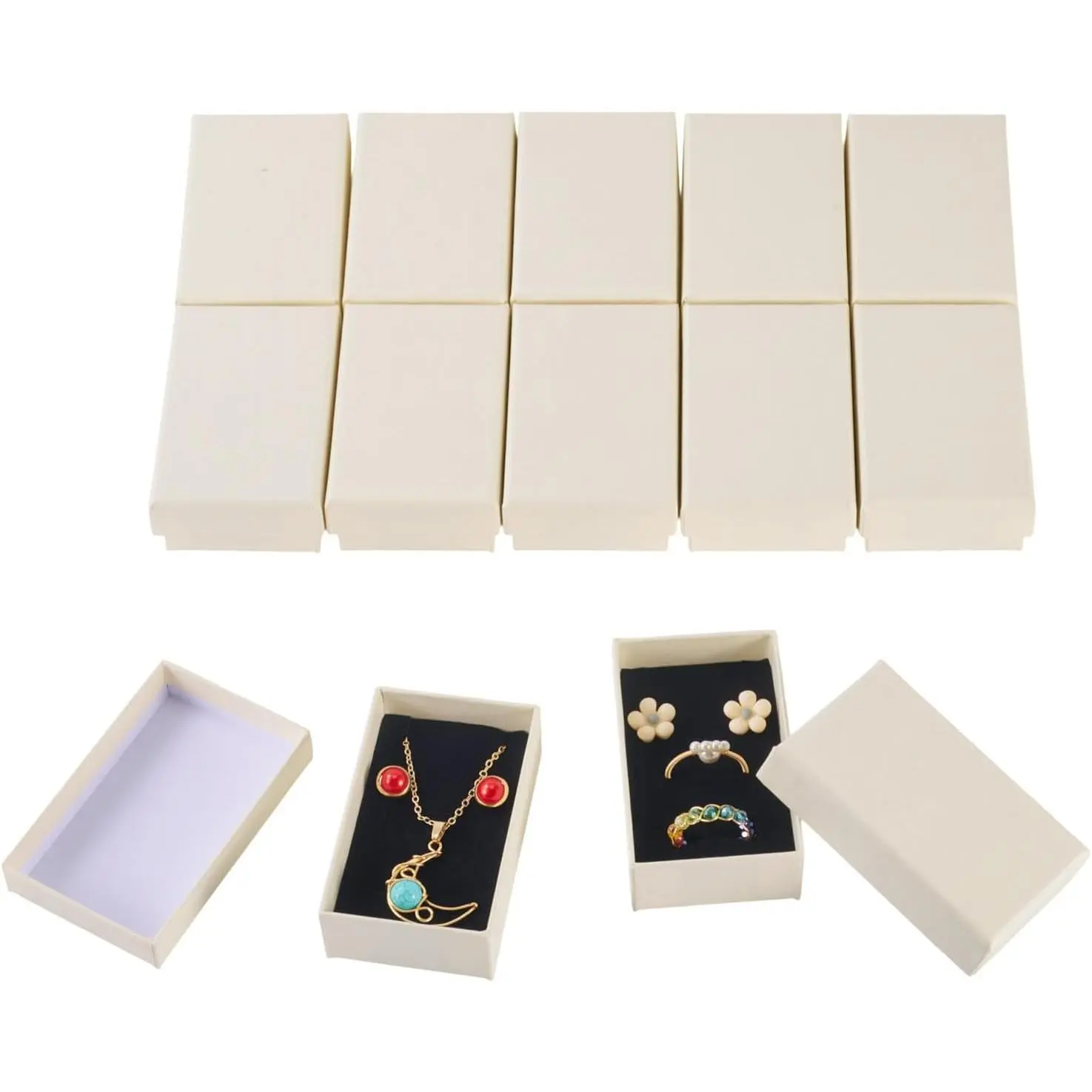 12 count Beige   Boxes 3"x2"x1" Rectangle Mini  Boxes for Necklace Bracelet Earring Ring Box Cardboard  Box for Earring Storage Package Display