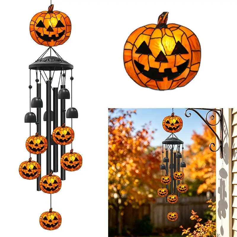 Outdoor Pumpkin Wind Chimes Black Metal Wind Chime Garden Yard Decor Gift for Mom