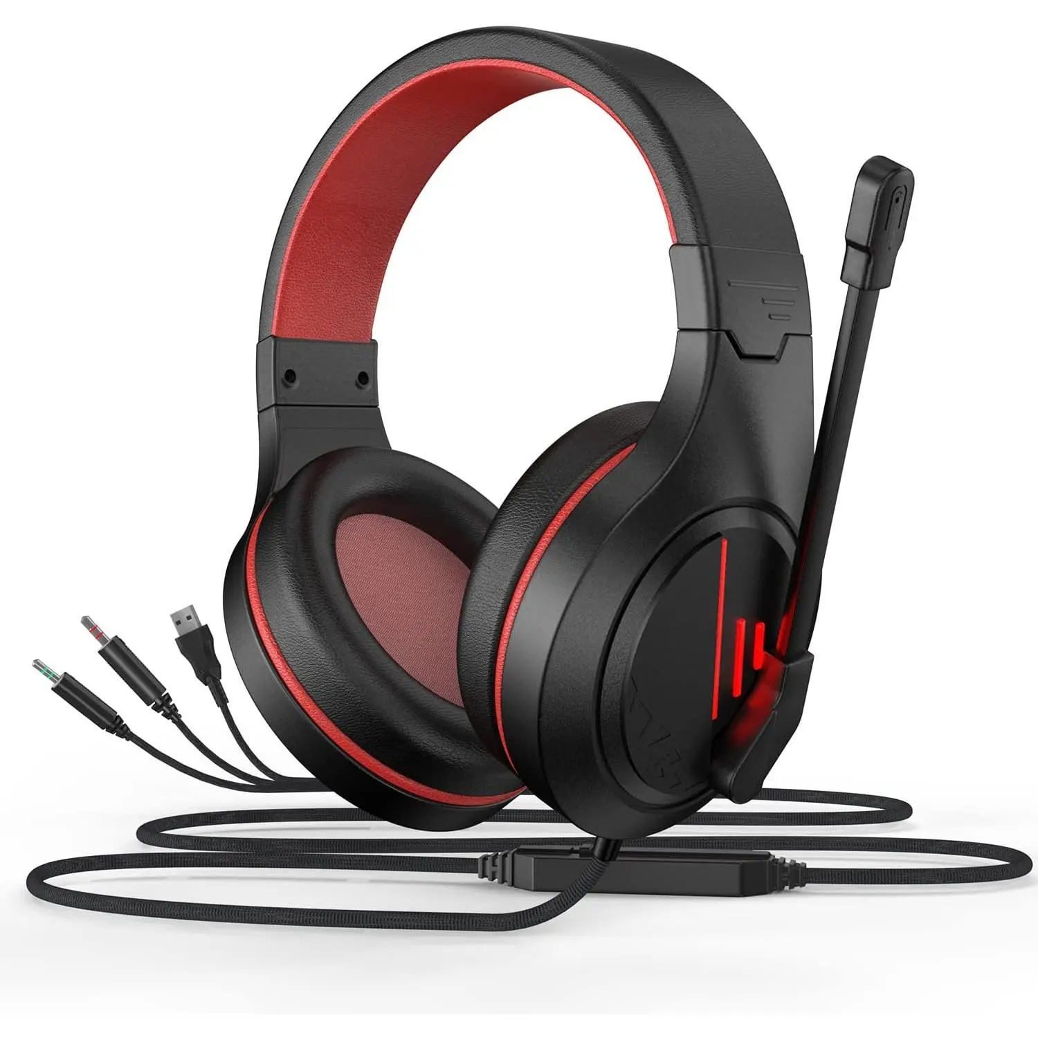 MH601 Headphones with Microphone Wired Headset with  Noise Canceling Microphone, 3.5mm Audio Jack Stereo Headphone - Red (/Work/School)