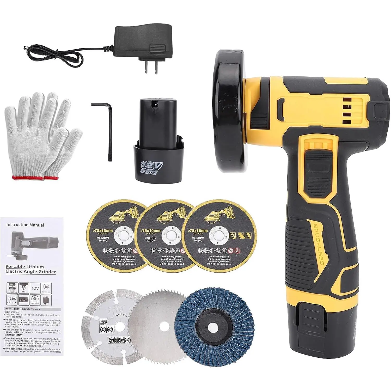 Handheld Angle  Tool 21V Cordless  Polishing Machine with 2 count Rechargeable  Multifunctional MINI Tile  with 6 count Discs for Brick  Steel Stone